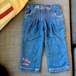Toddler Girls Denim Embroidered Pants - Blue